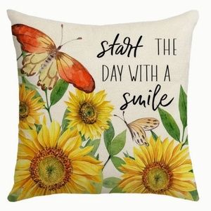 NEW START THE DAY WITH A SMILE SUNFLOWERS/FLORAL ALL SEASONS LINEN PILLOW COVER